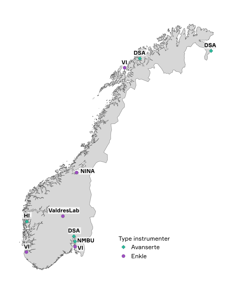 Kart over Norge som viser plassering av laboratoriene.